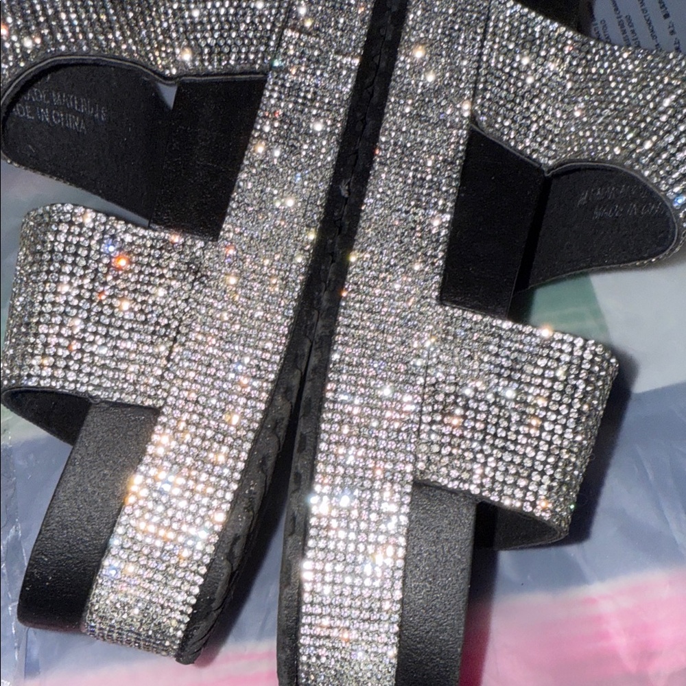 Elegant Silver Rhinestone Slide Sandals - Picture 7 of 16